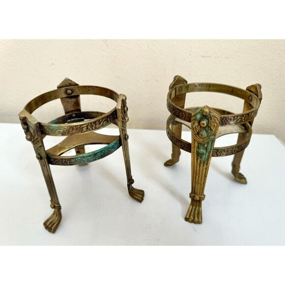 2 Vintage Stand Display Brass Footed Holder Vase Plant Pot Orb Bowl Small Decor - Picture 9 of 9